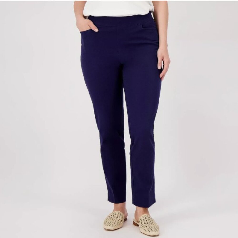 Isaac Mizrahi Live! Tall Straight Leg Cropped Pant-Dark Navy-Tall Sz 26